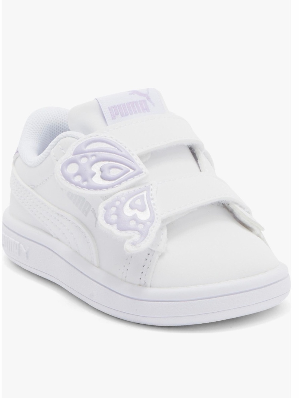 Puma Kids White Sneakers with Light Purple Butterfly Accents